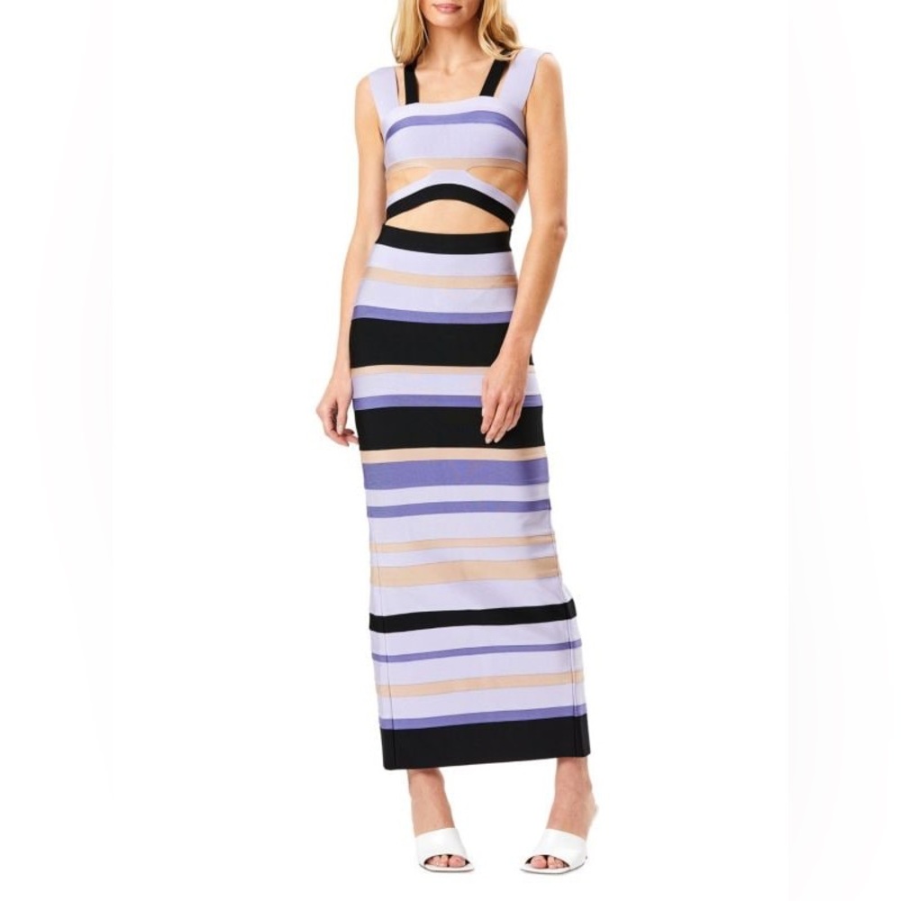 Hervé Léger Striped Cutout Bandage Maxi Dress | Size M | NWT | $1,790 Retail